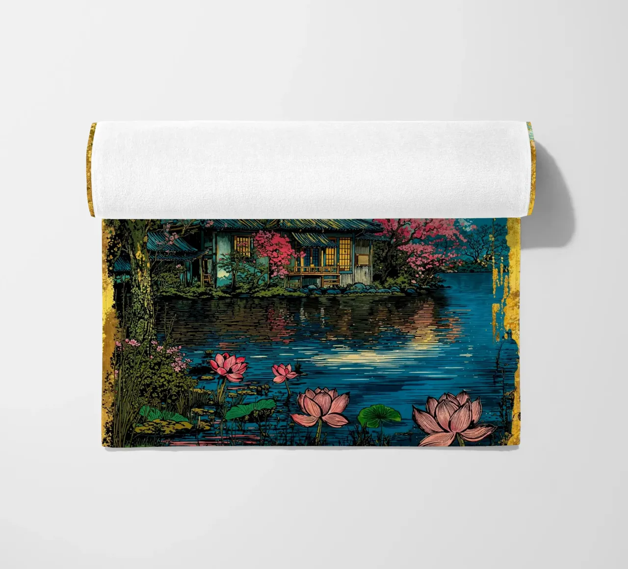 Fuji’s Sacred Bloom Retro Art telo mare da Pixaverse
