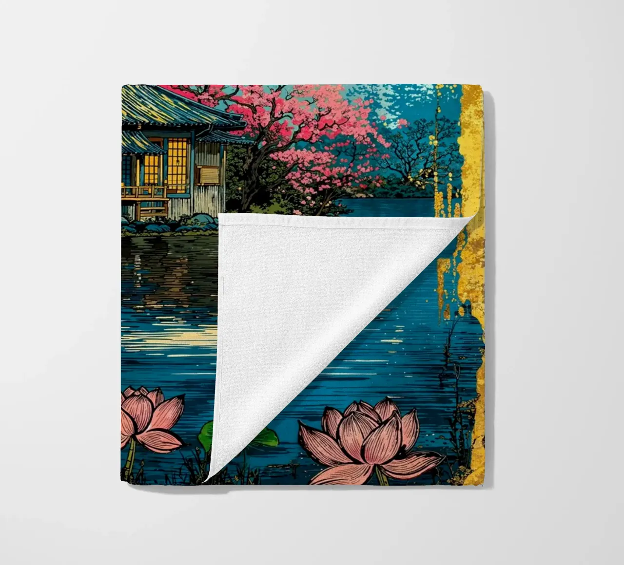 Fuji’s Sacred Bloom Retro Art telo mare da Pixaverse