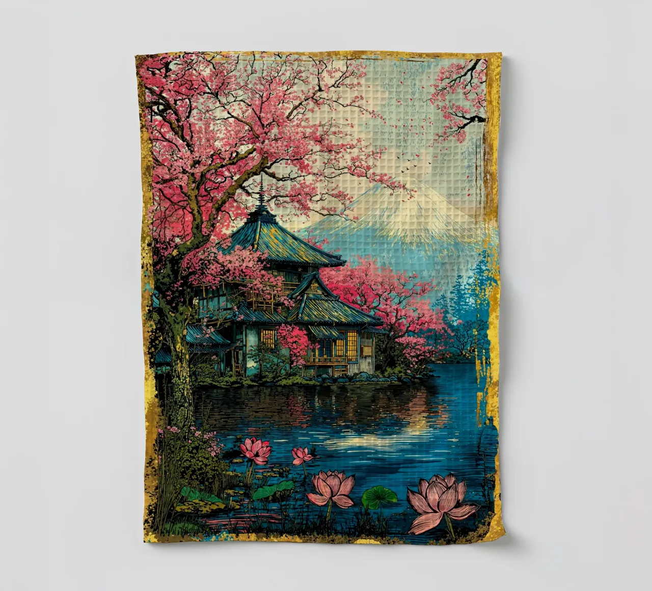 Fuji’s Sacred Bloom Retro Art canovaccio da cucina da Pixaverse