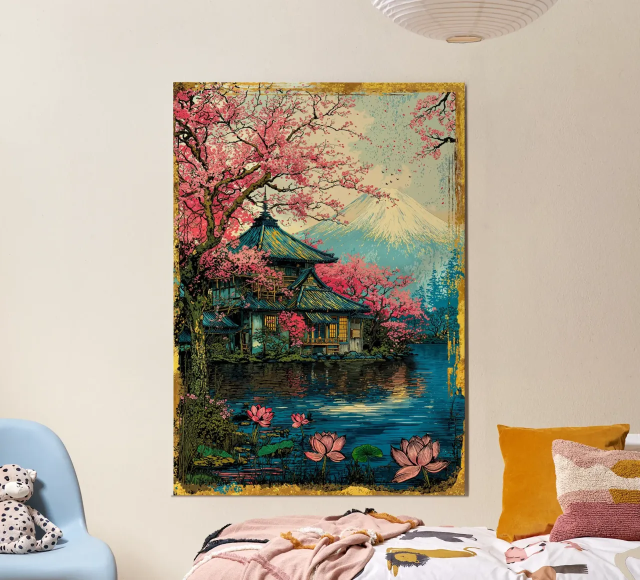 Fuji’s Sacred Bloom Retro Art alluminio dibond da Pixaverse