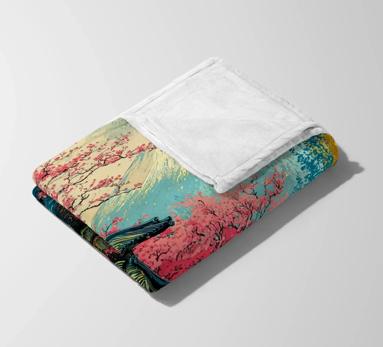 Fuji’s Sacred Bloom Retro Art coperta in pile da Pixaverse