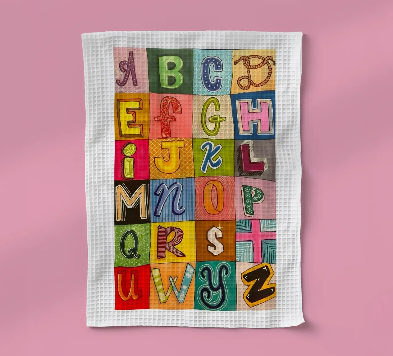 Colorfull Alphabet Grid tea towel by Olivia Creator