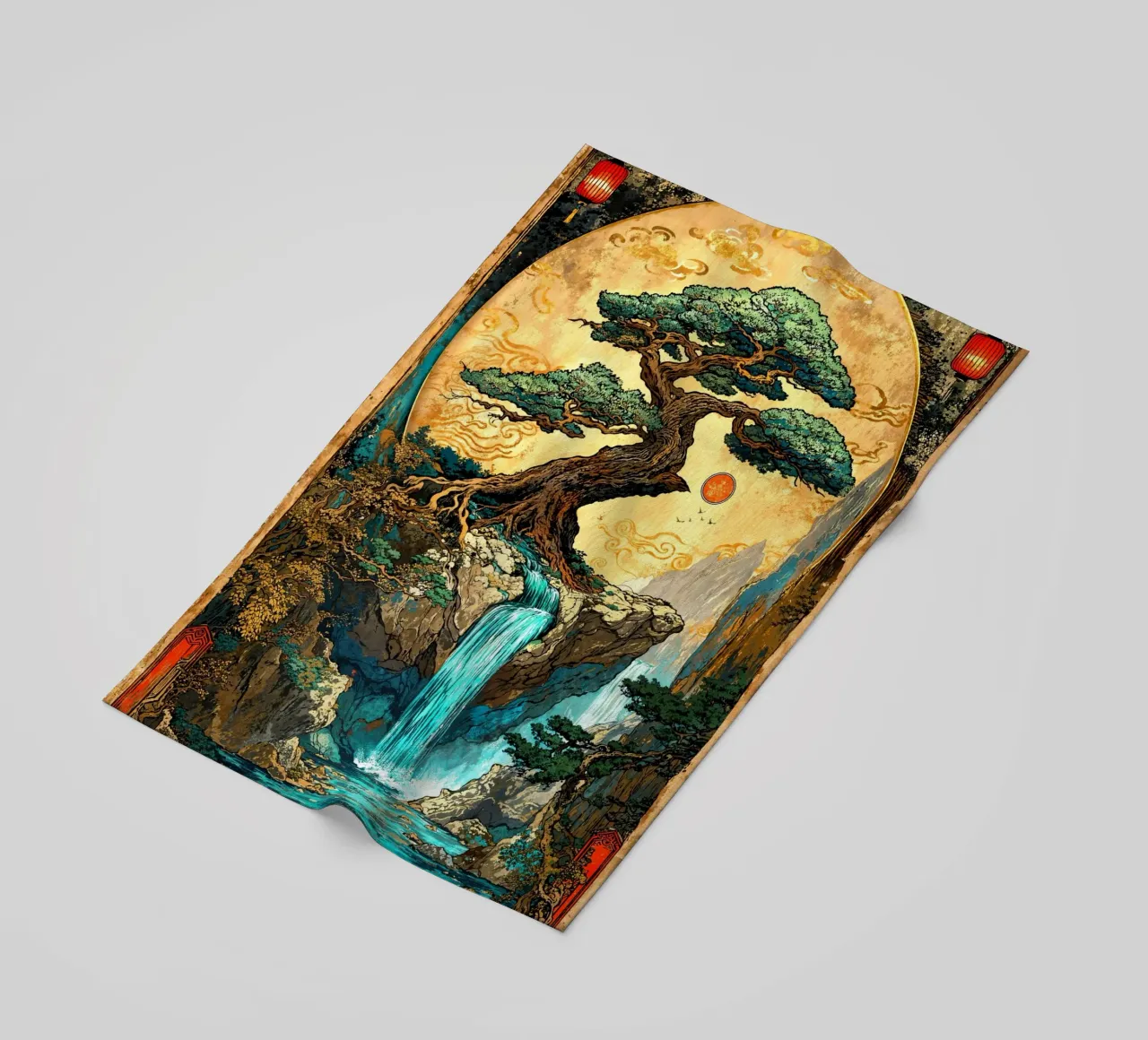 Vintage Bonsai Haven beach towel by Pixaverse