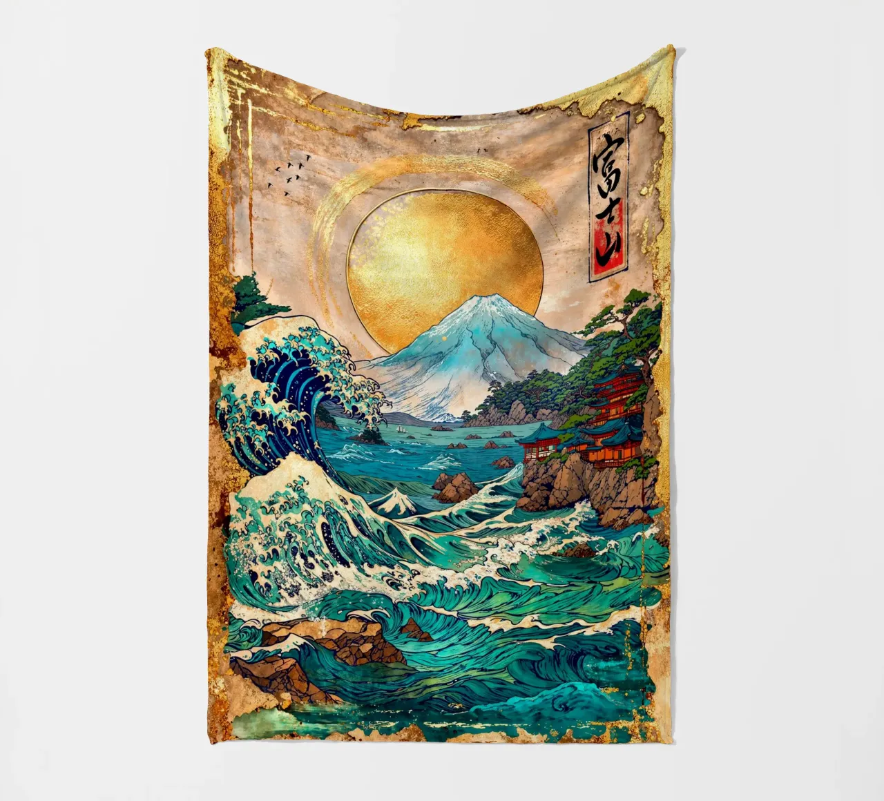Mount Fuji and the Great Wave coperta in pile da Pixaverse