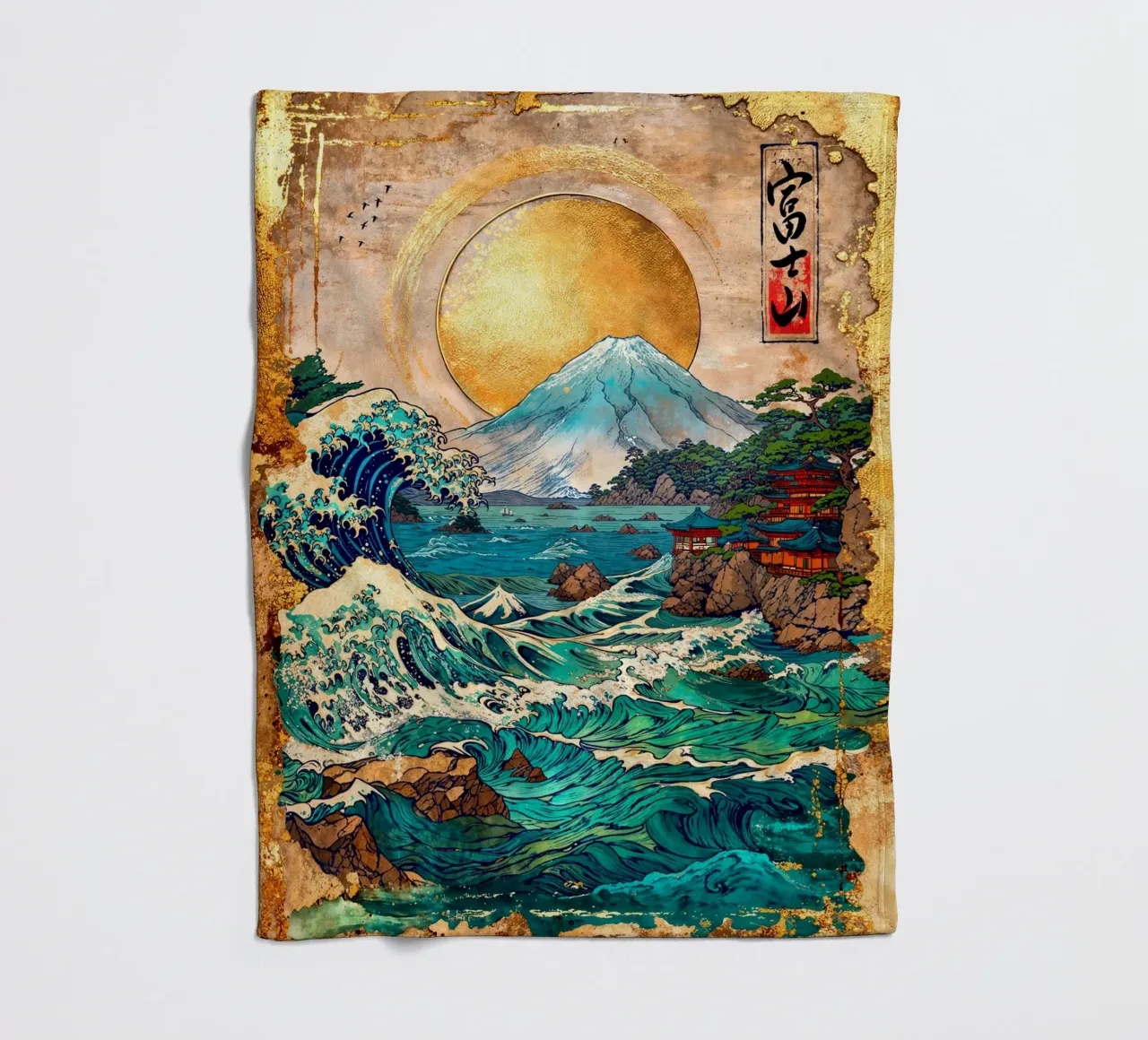 Mount Fuji and the Great Wave coperta in pile da Pixaverse