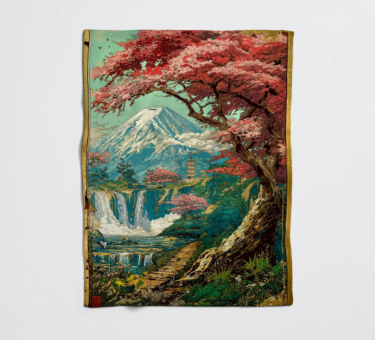 Horizon of the Fuji Sakura Shrine coperta in pile da Pixaverse