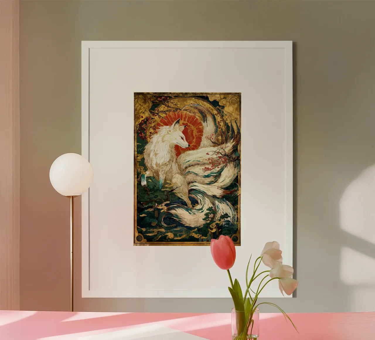 Celestial Kitsune’s Grace poster con telaio in legno da Pixaverse