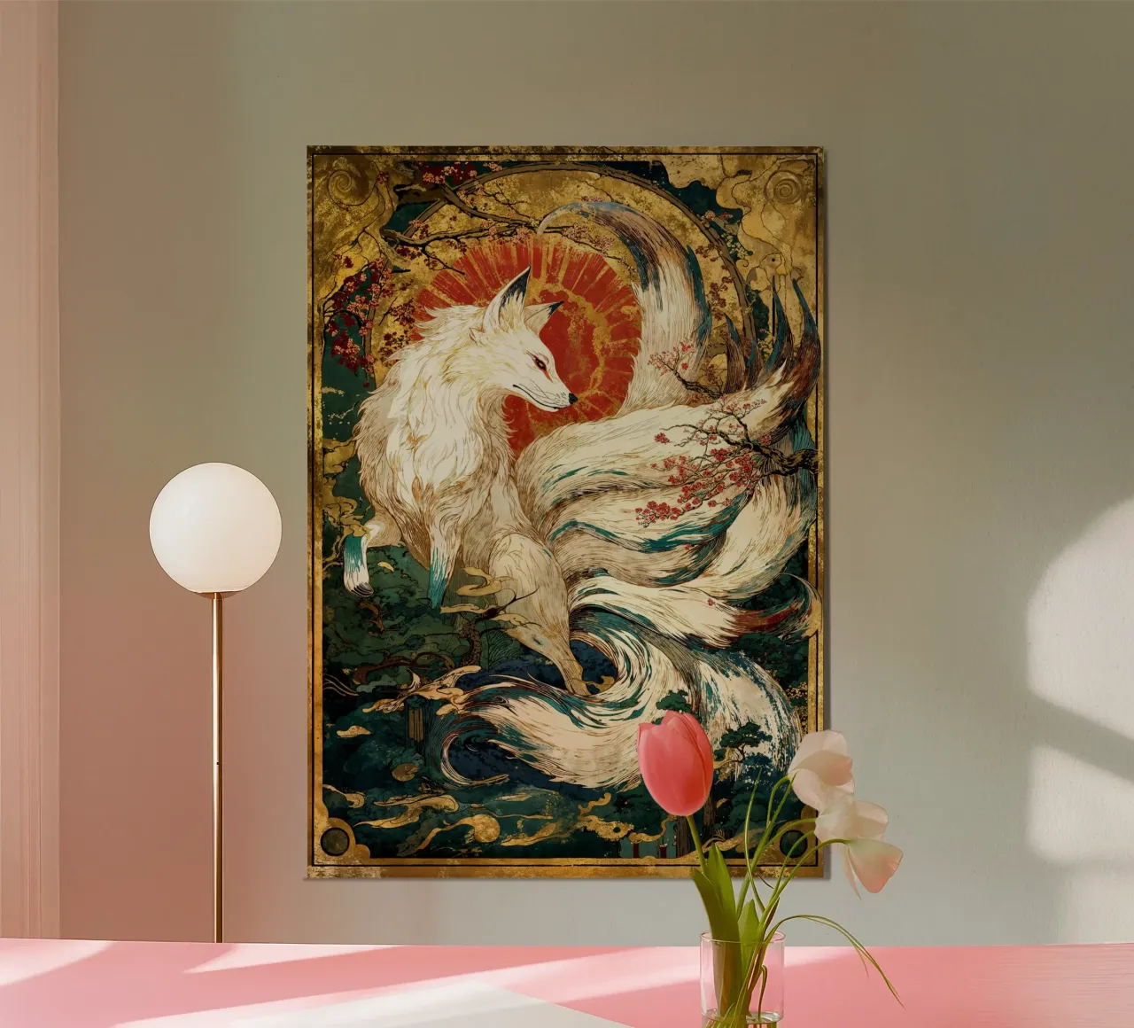 Celestial Kitsune’s Grace poster con telaio in legno da Pixaverse