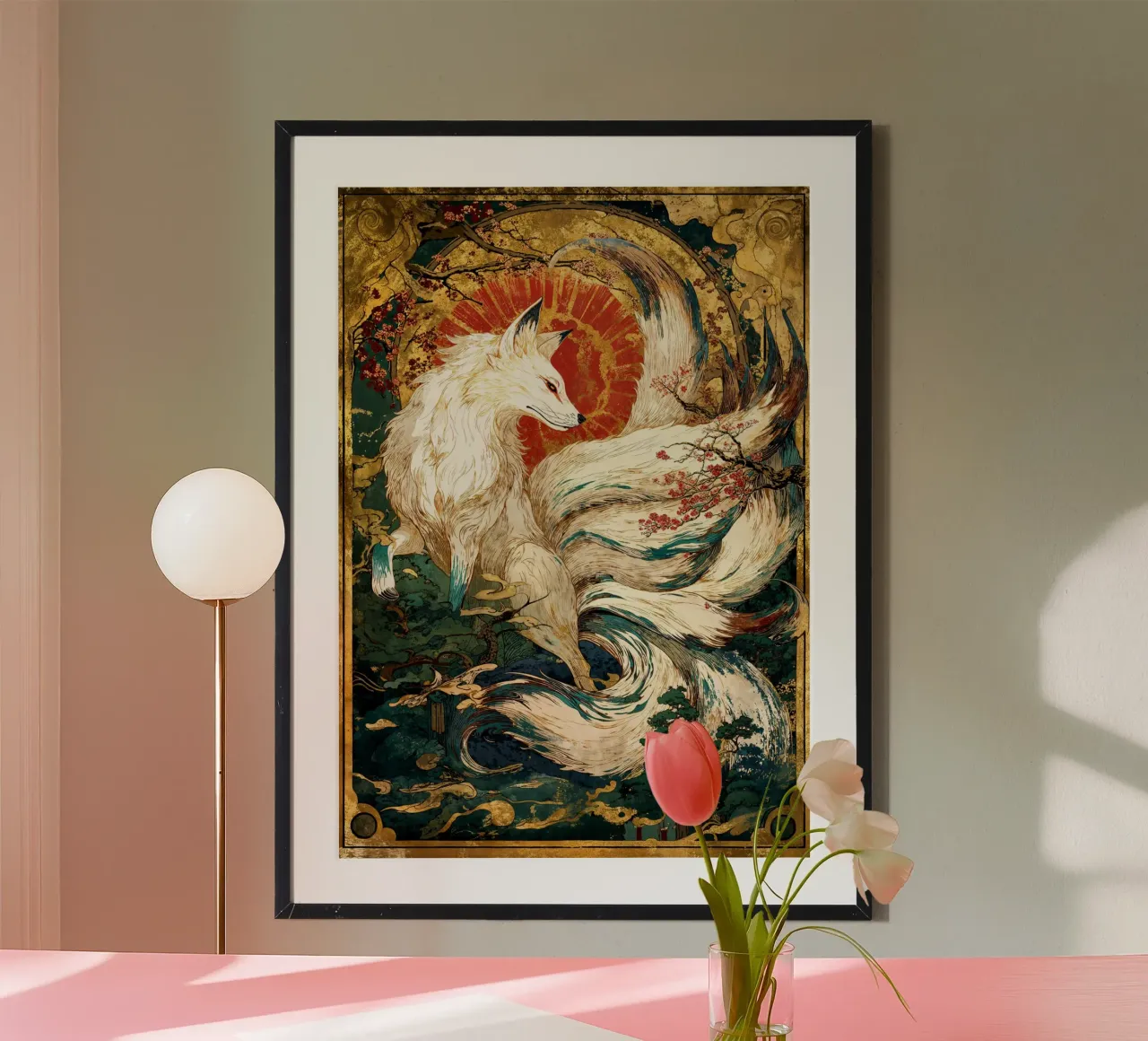 Celestial Kitsune’s Grace poster con telaio in legno da Pixaverse