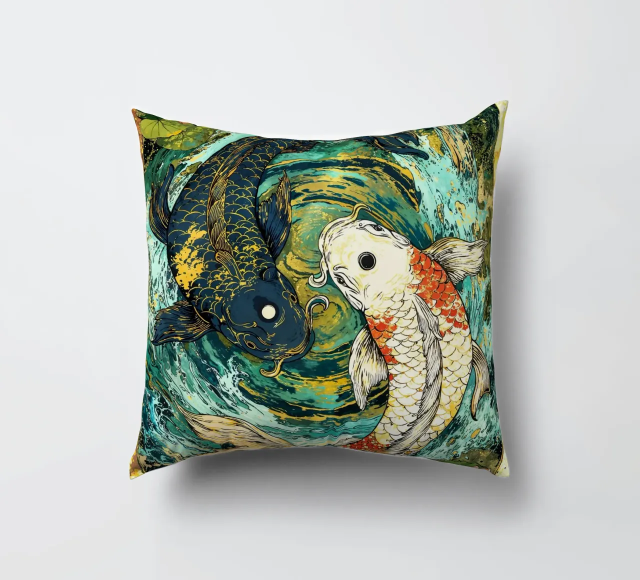 Koi Fish Yin Yang Harmony Art cuscino da Pixaverse