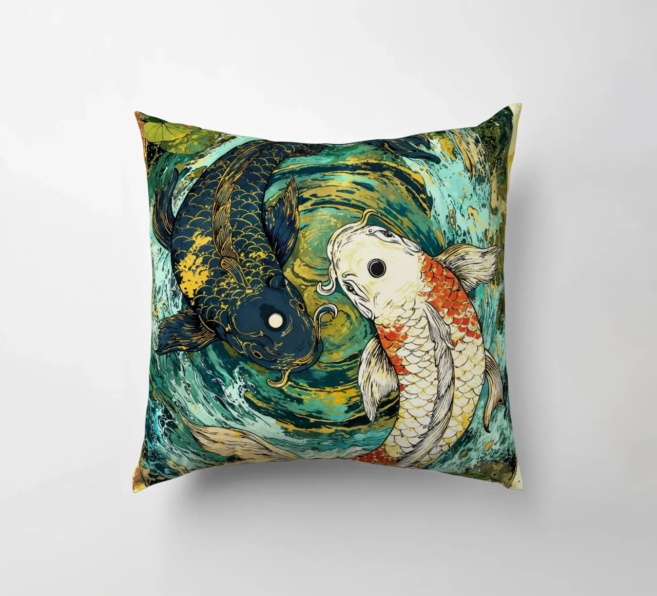 Koi Fish Yin Yang Harmony Art cuscino da Pixaverse