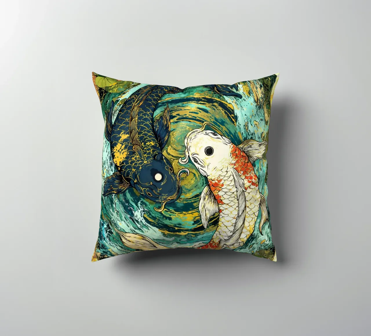 Koi Fish Yin Yang Harmony Art cuscino da Pixaverse