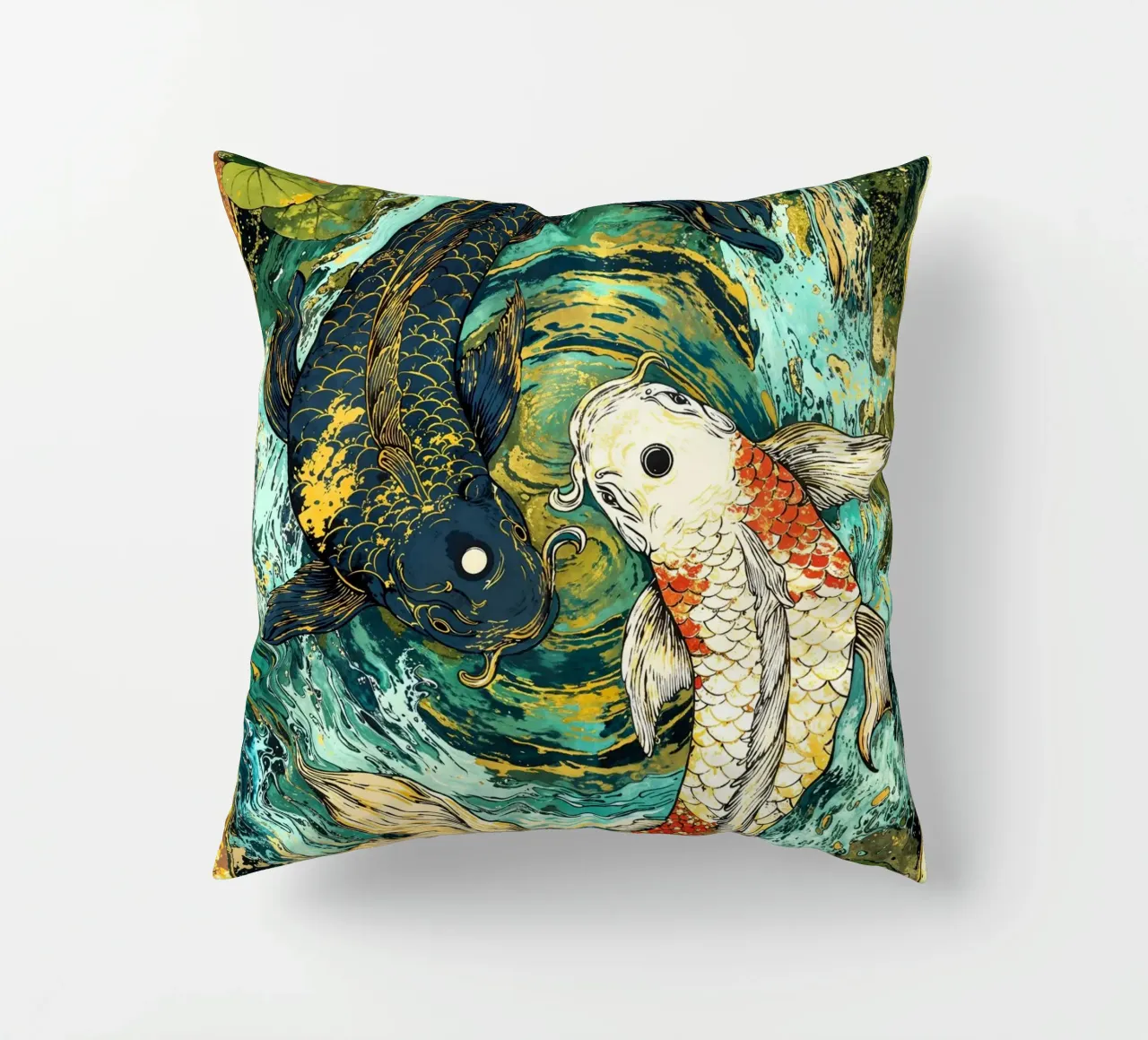 Koi Fish Yin Yang Harmony Art cuscino da Pixaverse