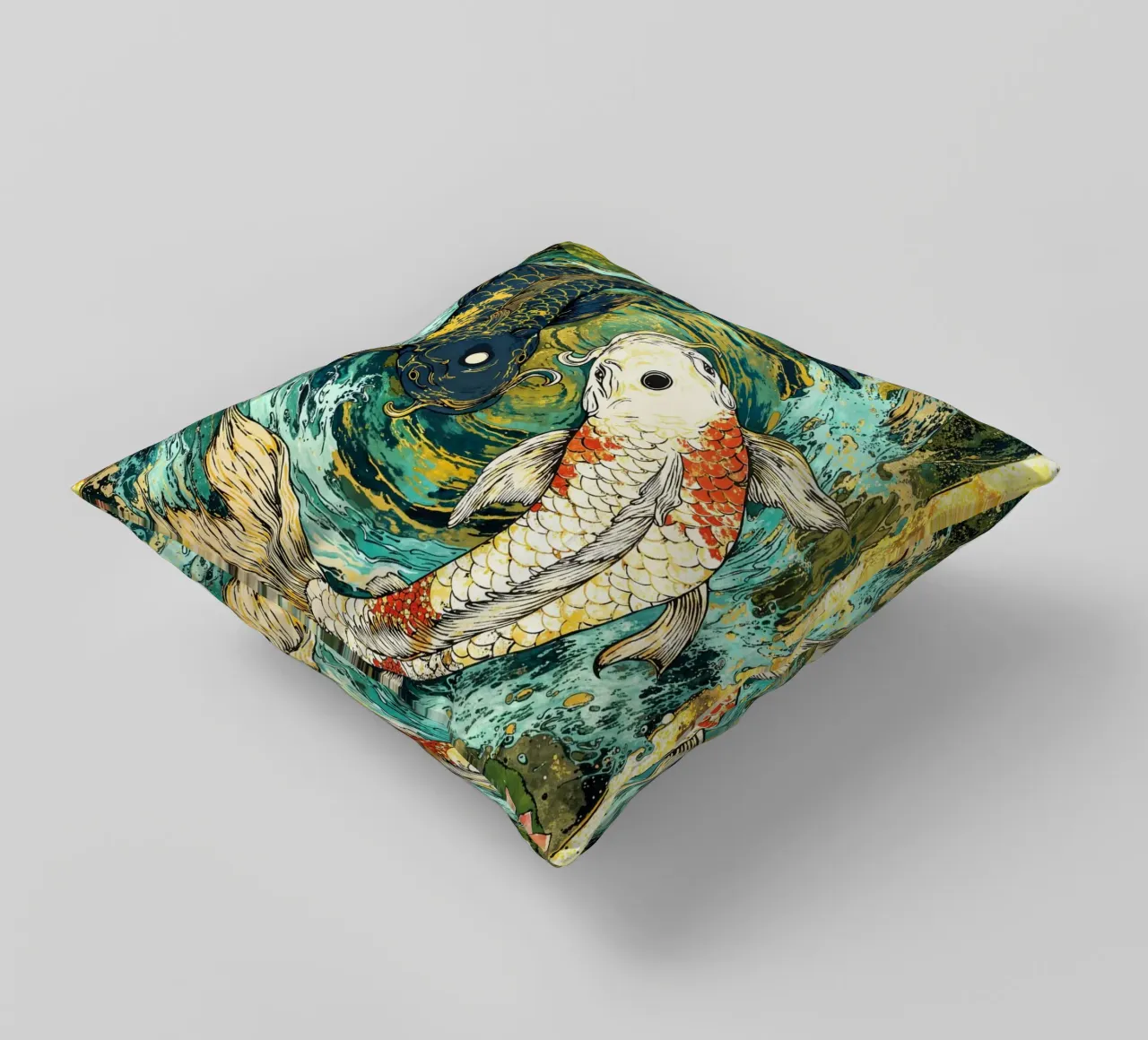 Koi Fish Yin Yang Harmony Art cuscino da Pixaverse