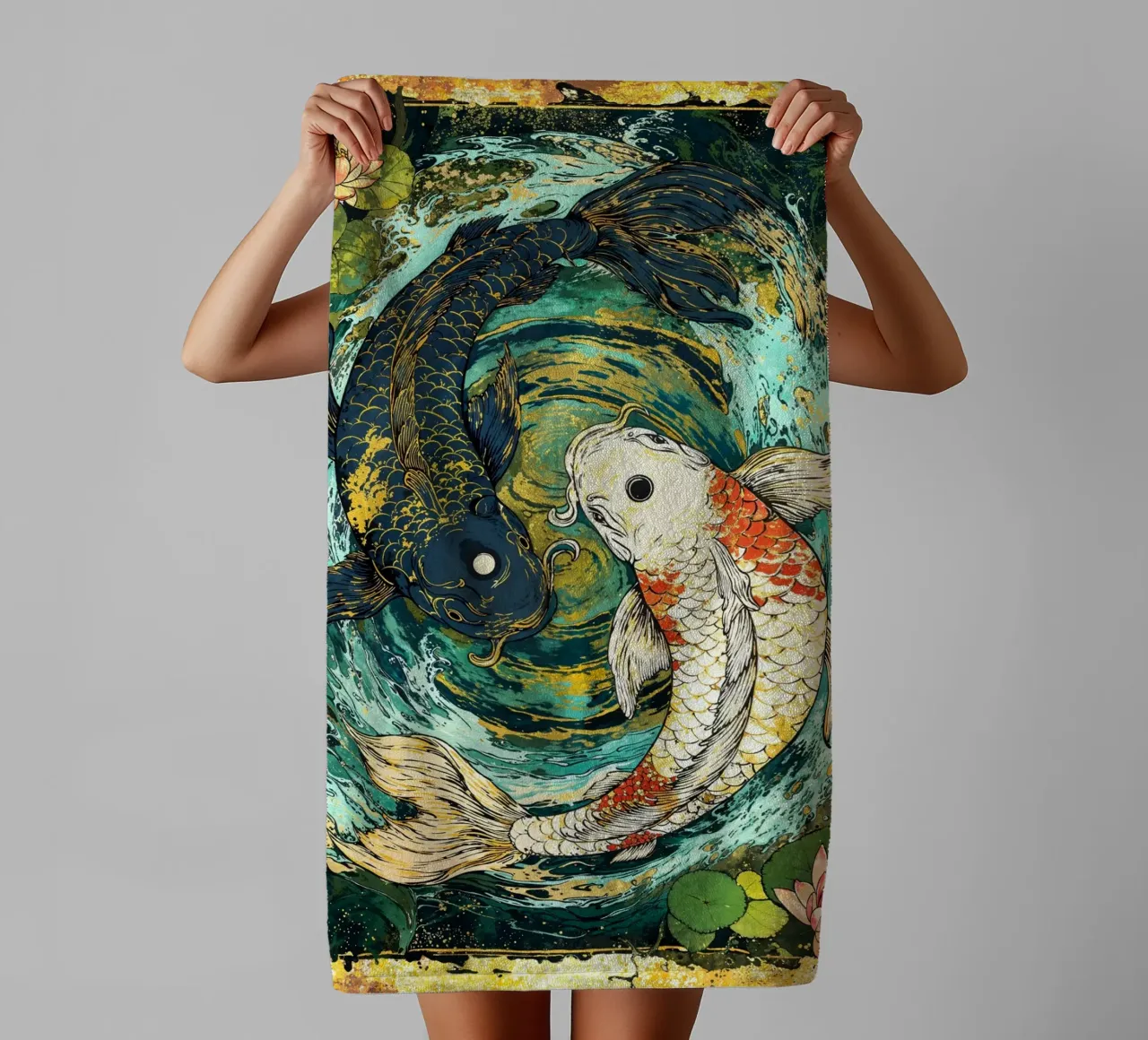 Koi Fish Yin Yang Harmony Art asciugamano da bagno da Pixaverse