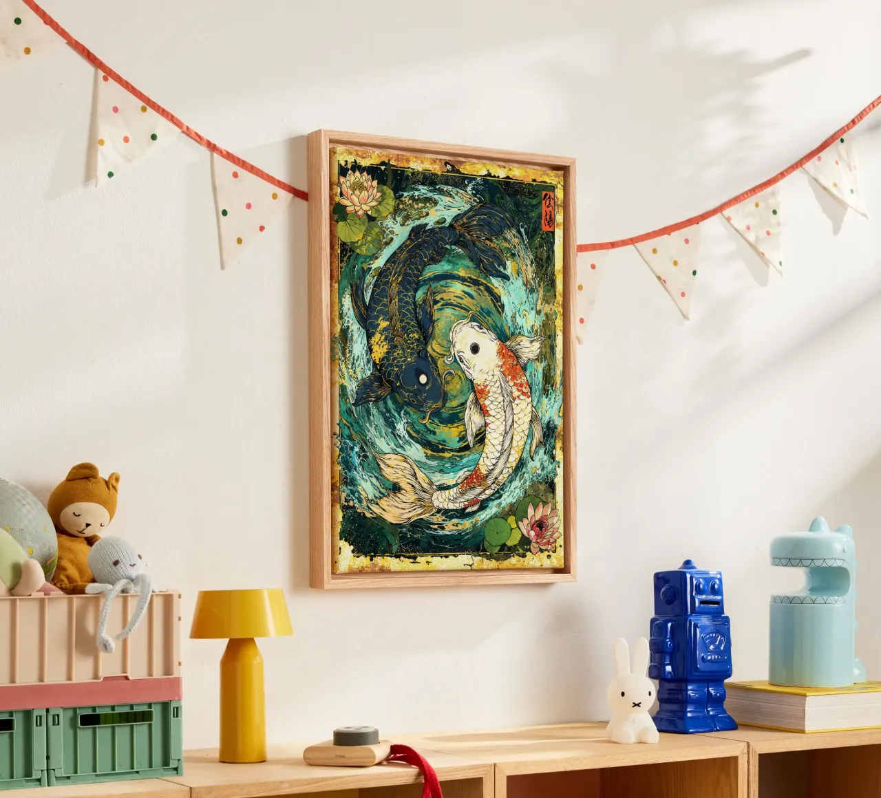 Koi Fish Yin Yang Harmony Art tela con Cornice a cassetta da Pixaverse