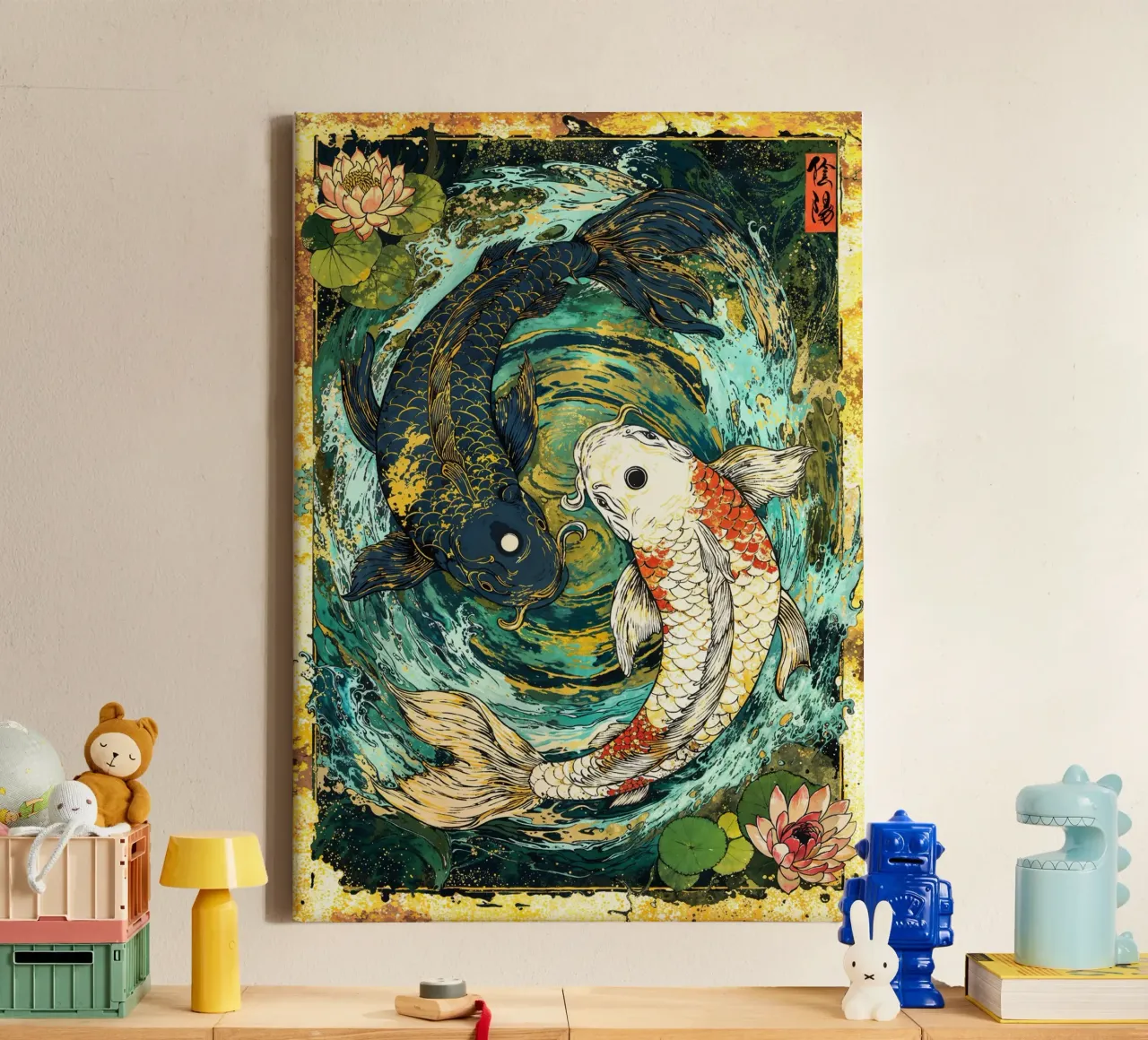 Koi Fish Yin Yang Harmony Art tela con Cornice a cassetta da Pixaverse