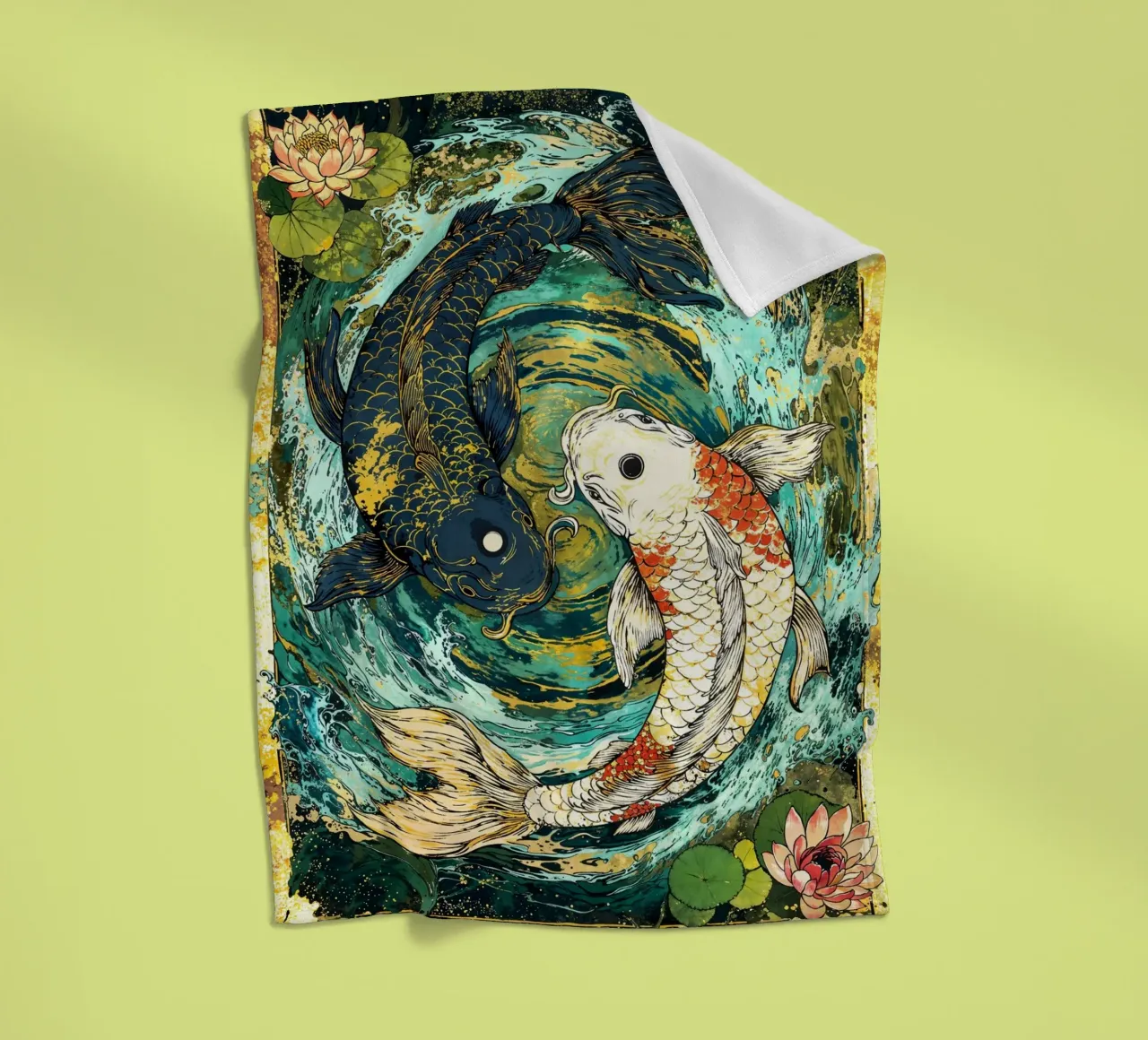 Koi Fish Yin Yang Harmony Art fleece blanket by Pixaverse