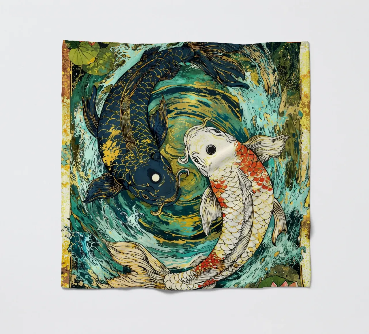 Koi Fish Yin Yang Harmony Art fleece blanket by Pixaverse