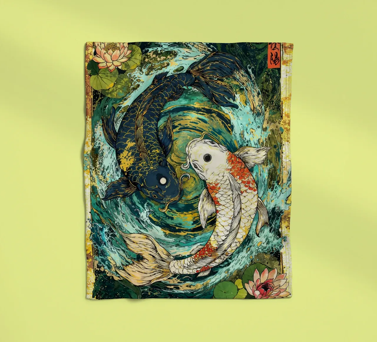 Koi Fish Yin Yang Harmony Art fleece blanket by Pixaverse