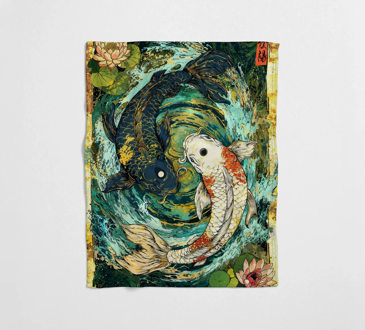 Koi Fish Yin Yang Harmony Art fleece blanket by Pixaverse