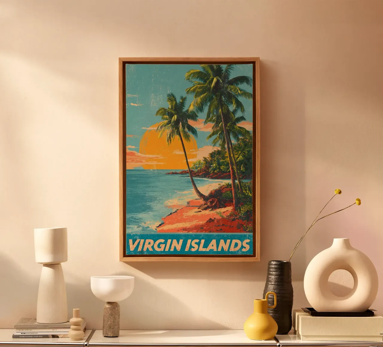 Jungferninseln vintage Reiseposter canvas met Baklijst van Vintage Travel Art