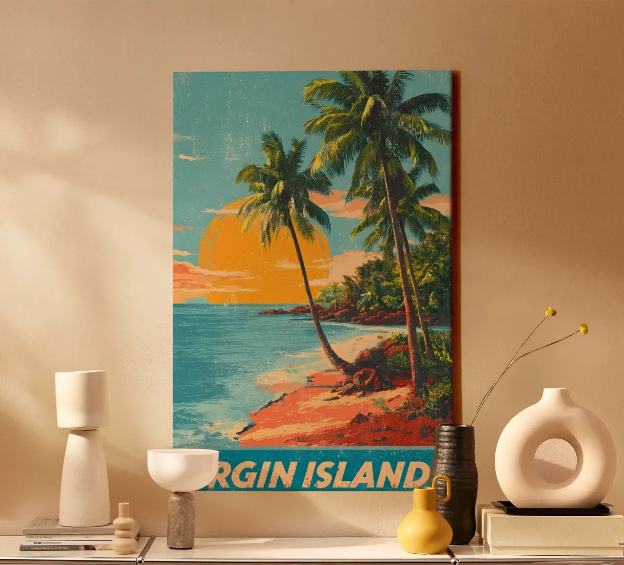 Jungferninseln vintage Reiseposter canvas met Baklijst van Vintage Travel Art