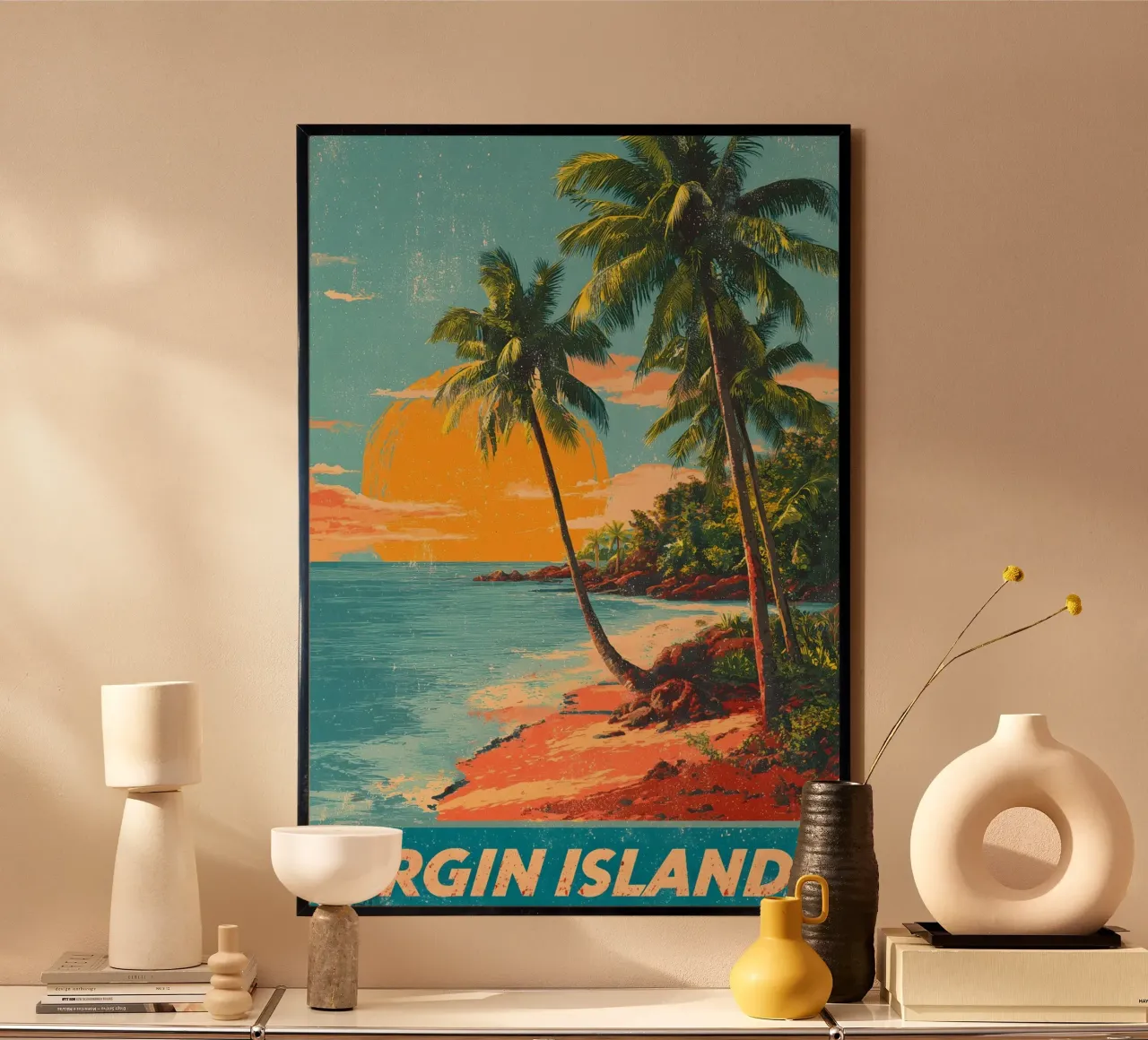 Jungferninseln vintage Reiseposter poster con telaio in legno da Vintage Travel Art