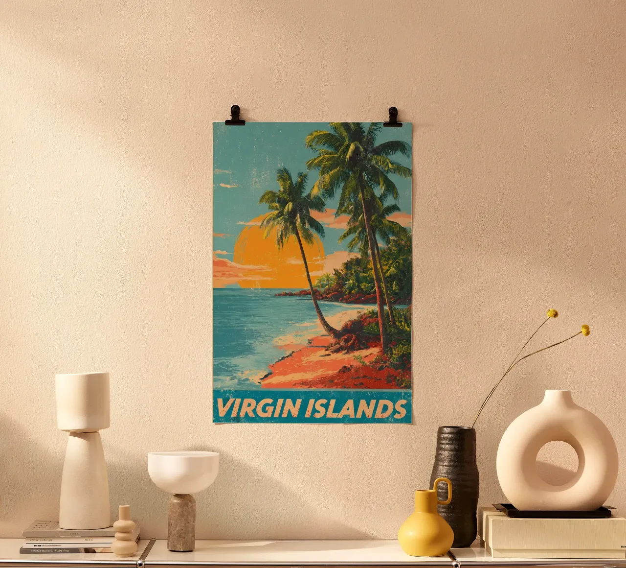 Jungferninseln vintage Reiseposter poster con telaio in legno da Vintage Travel Art