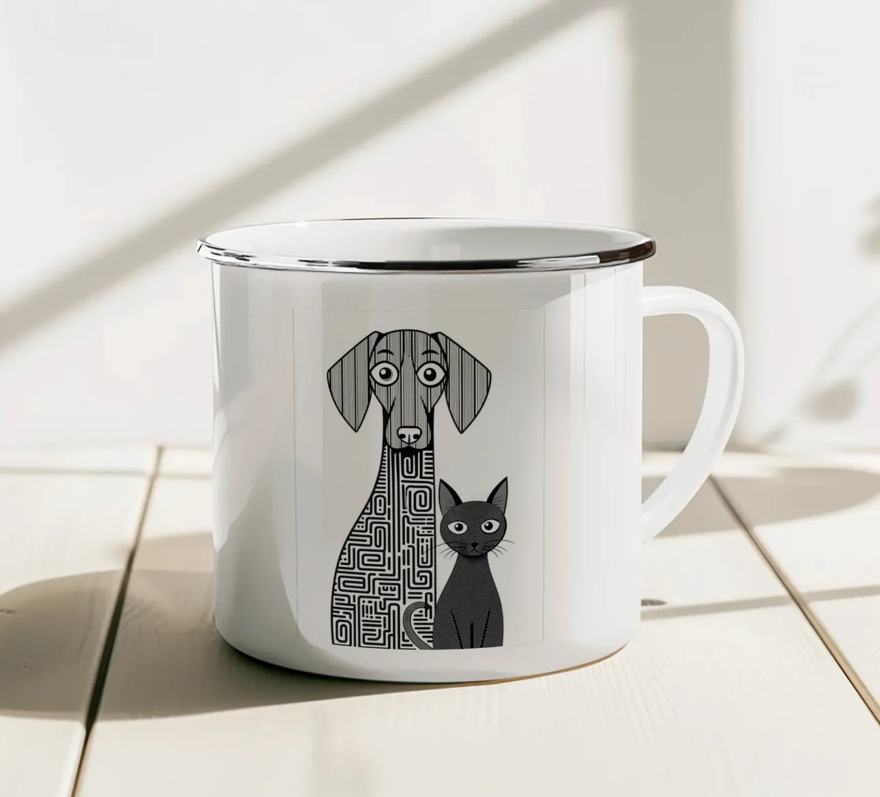 Cane e gatto tazza in smalto da Kaden