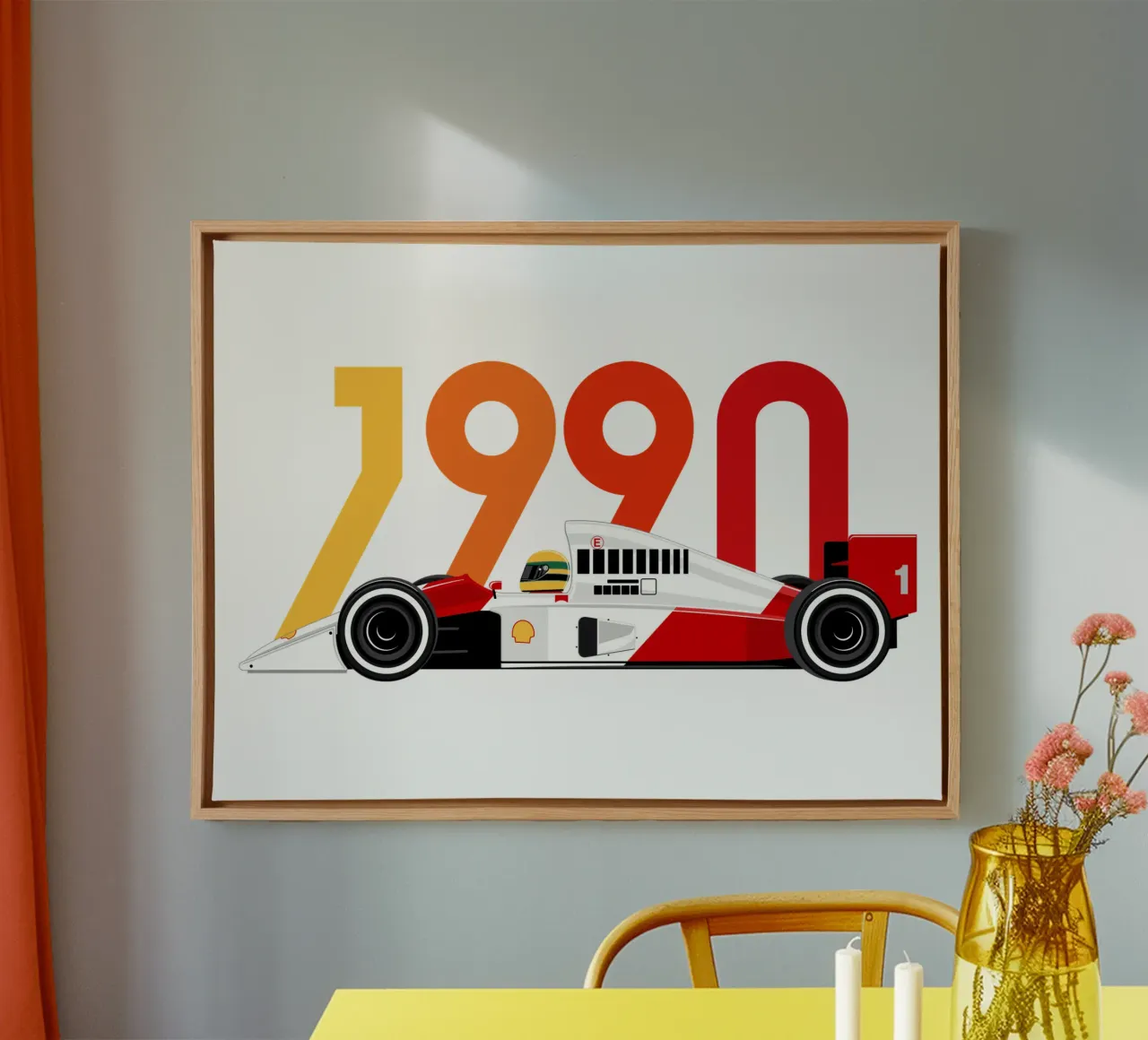 Auto da corsa di Formula 1990 tela con Cornice a cassetta da Mariel Toigo