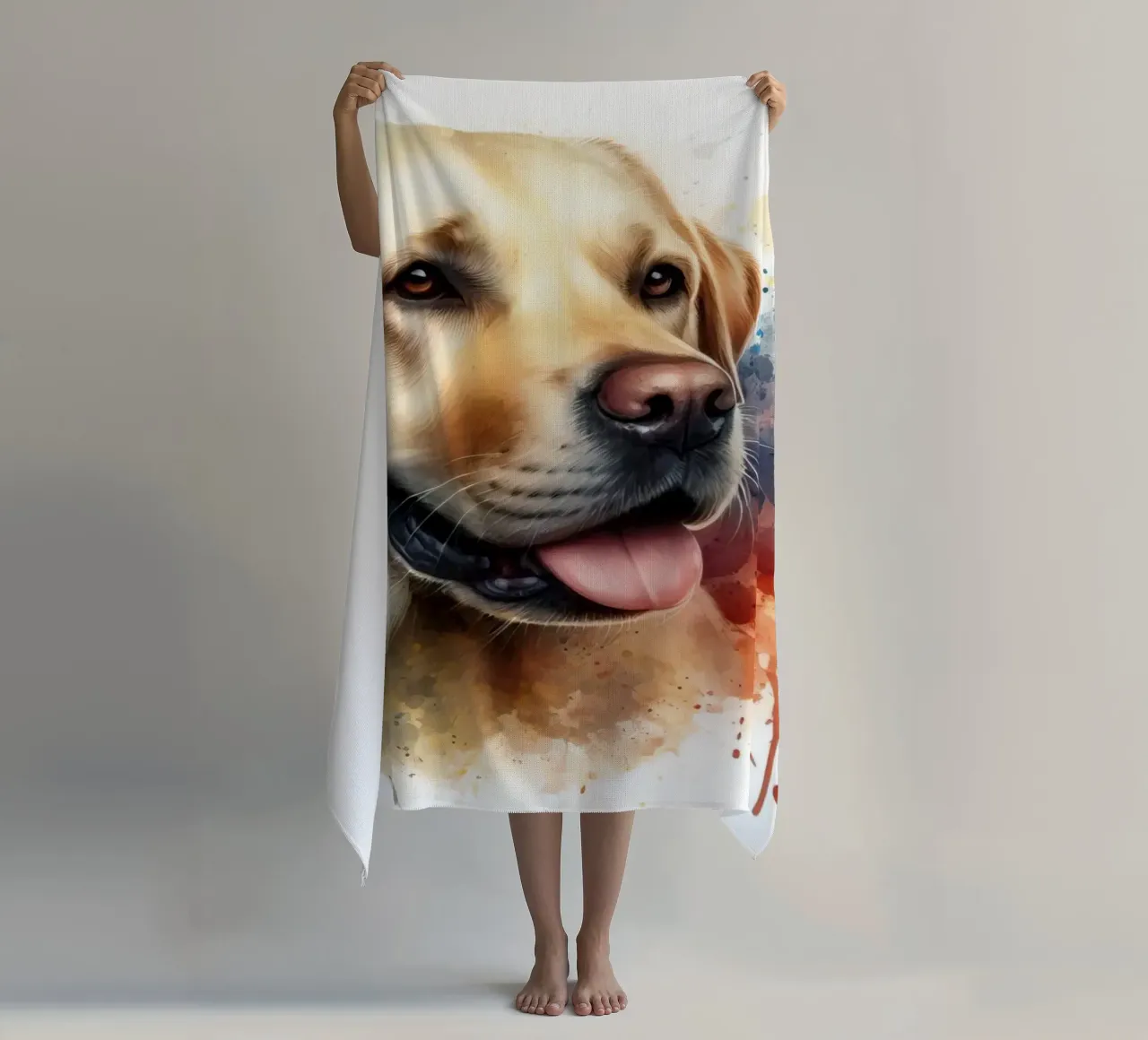 Ritratto ad acquerello di un Labrador dorato telo mare da 🥝 KIWI STORE