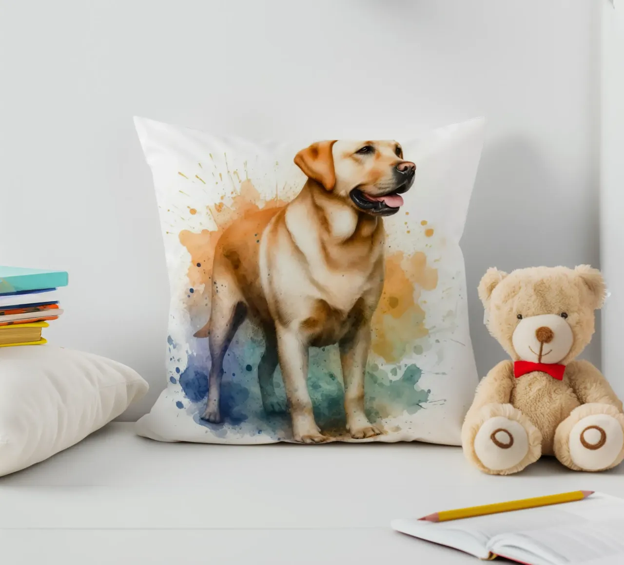 Ritratto ad acquerello di un Labrador dorato cuscino da 🥝 KIWI STORE