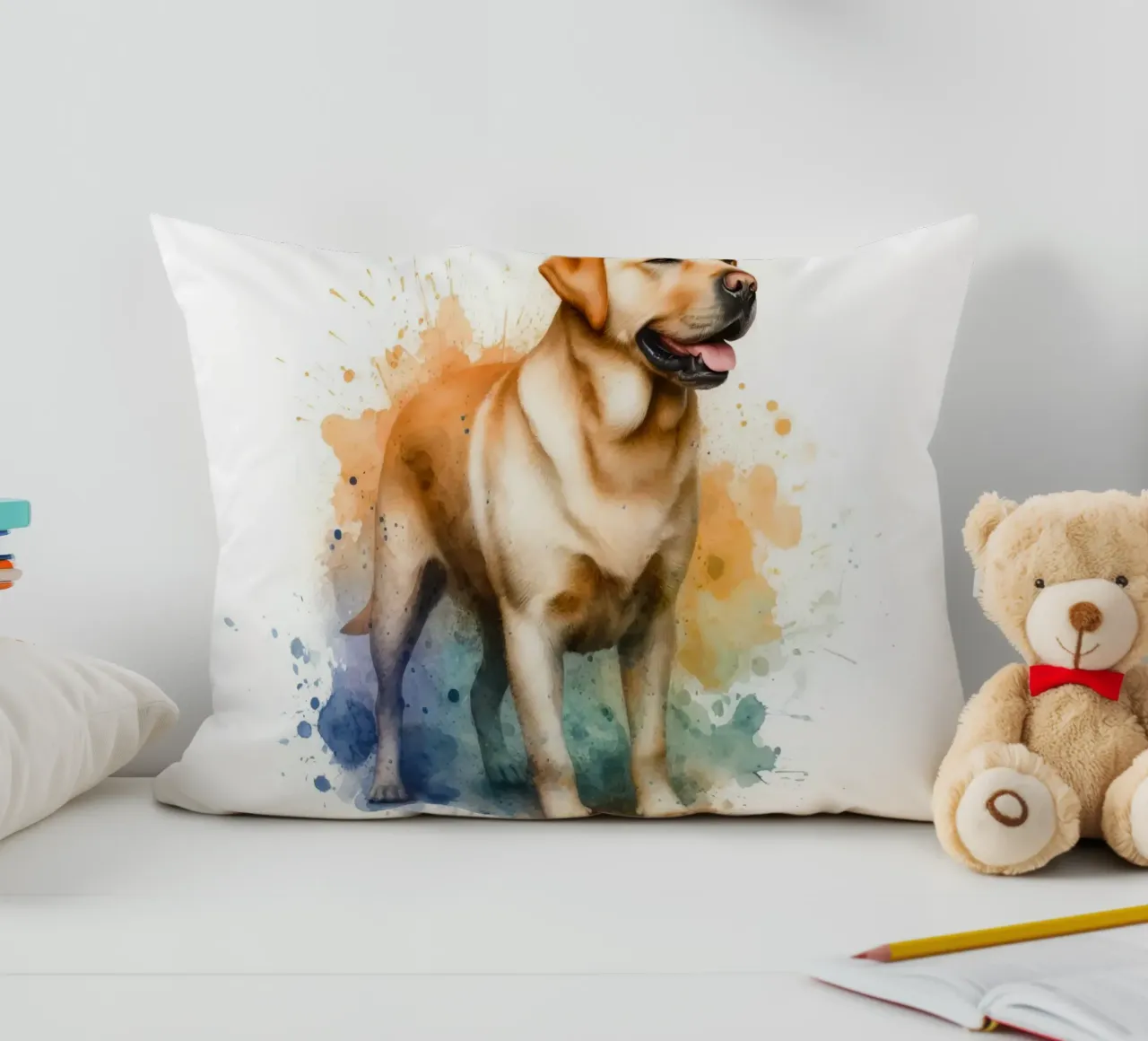 Ritratto ad acquerello di un Labrador dorato cuscino da 🥝 KIWI STORE