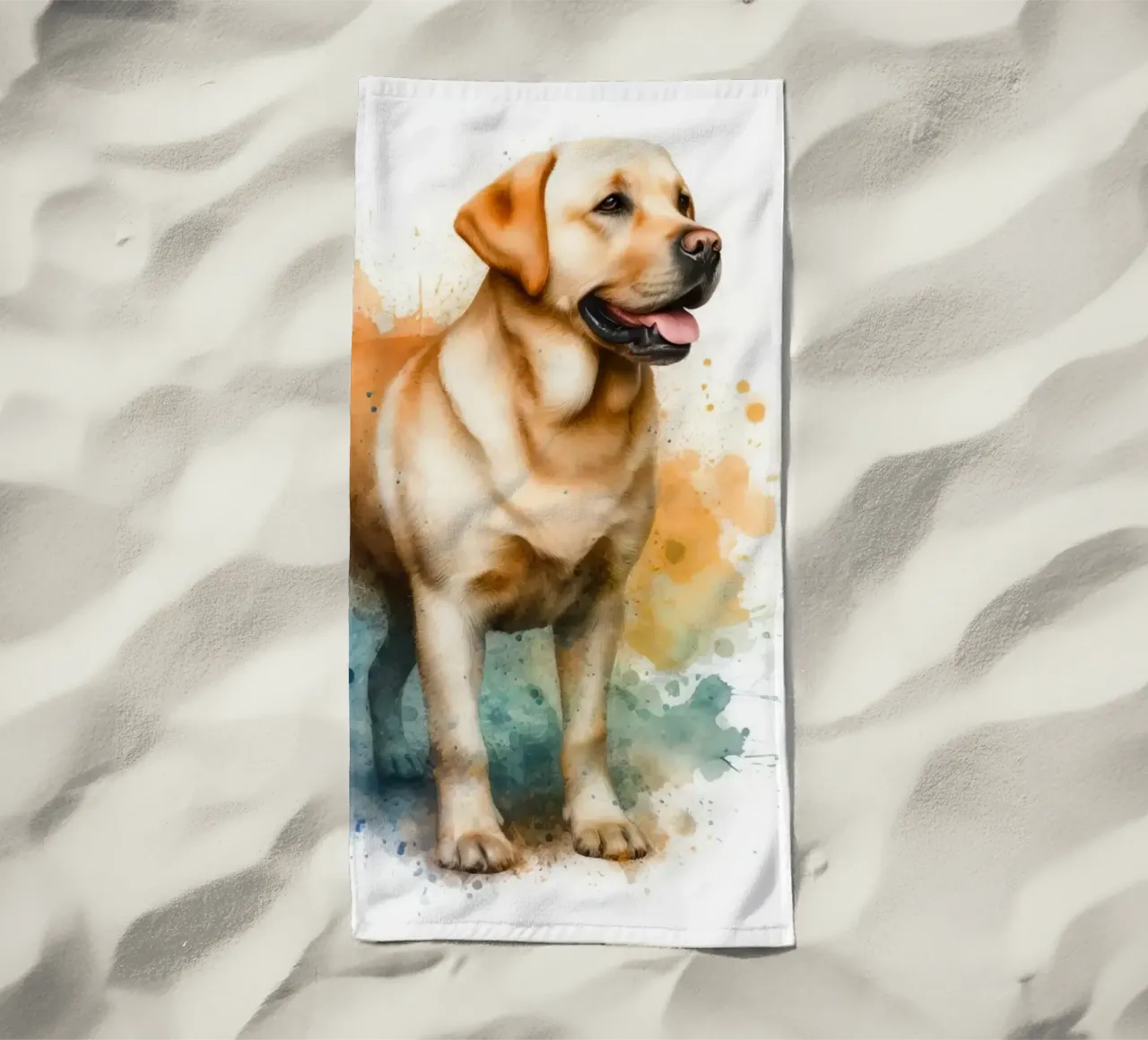 Ritratto ad acquerello di un Labrador dorato telo mare da 🥝 KIWI STORE