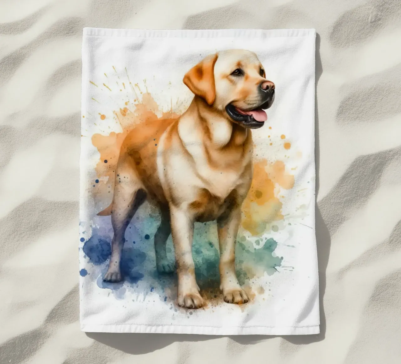 Ritratto ad acquerello di un Labrador dorato telo mare da 🥝 KIWI STORE