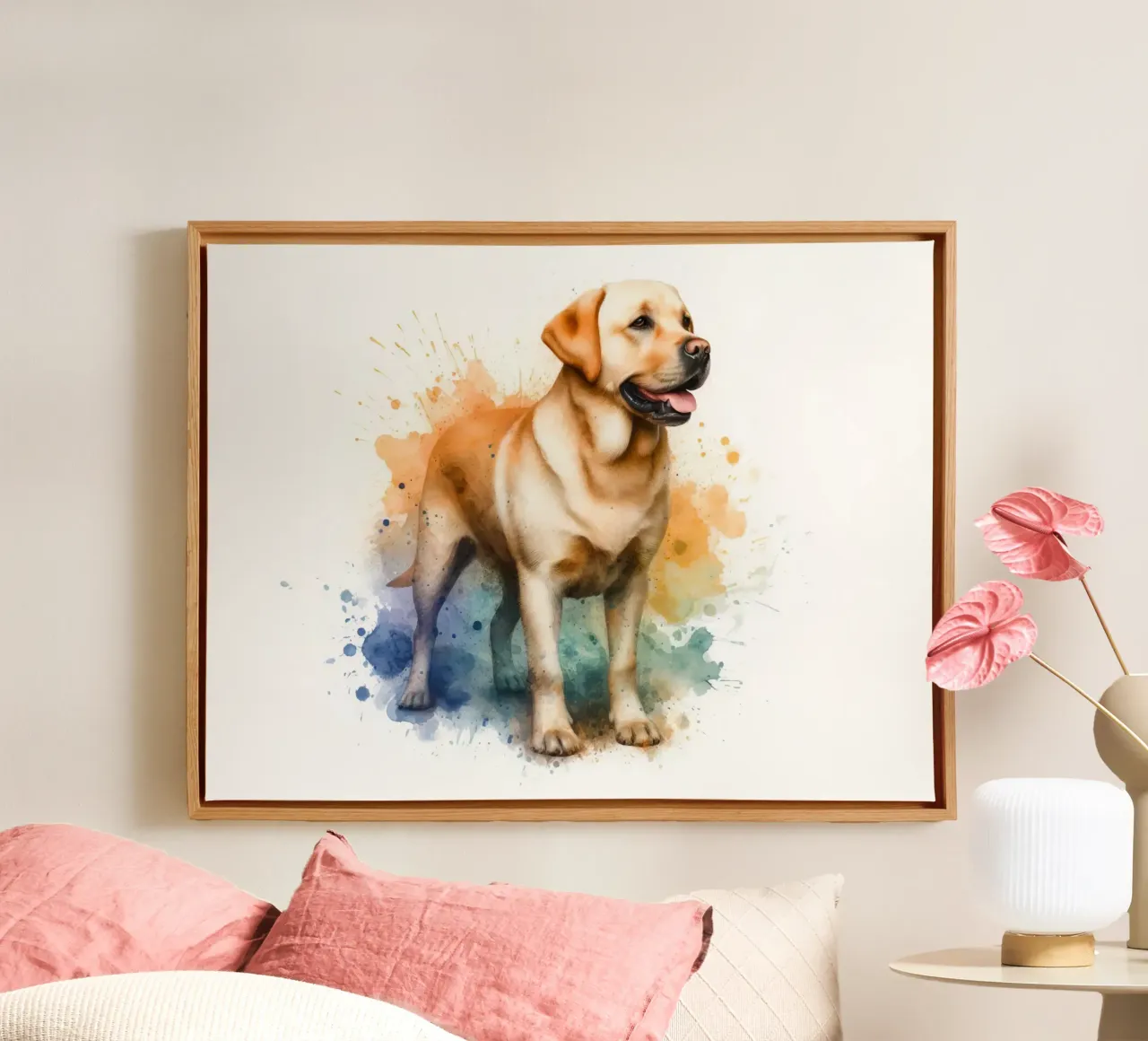 Portrait à l'aquarelle d'un Labrador doré toile avec Caisse américaine de 🥝 KIWI STORE