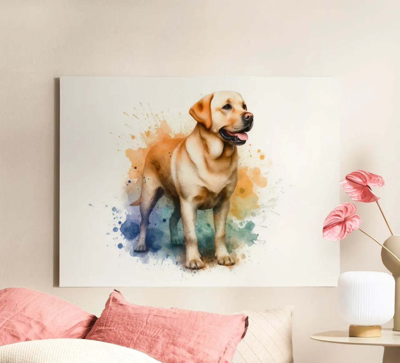 Portrait à l'aquarelle d'un Labrador doré toile avec Caisse américaine de 🥝 KIWI STORE