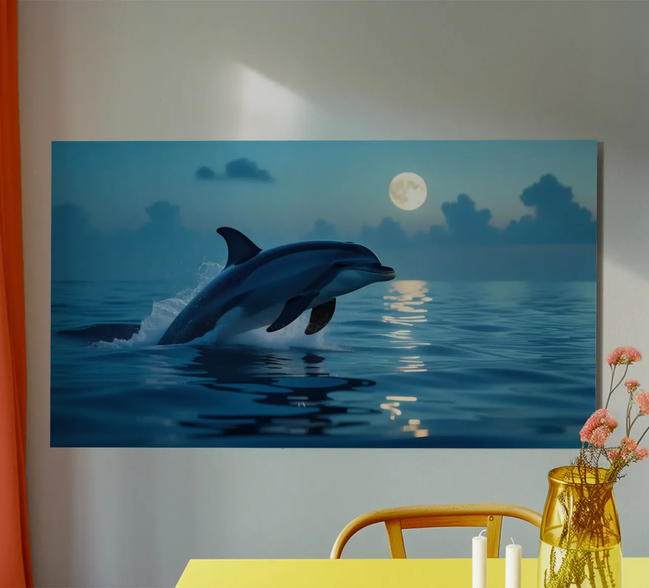 Delfinsprung in der Abenddämmerung Alu-Dibond von Wild Beauty