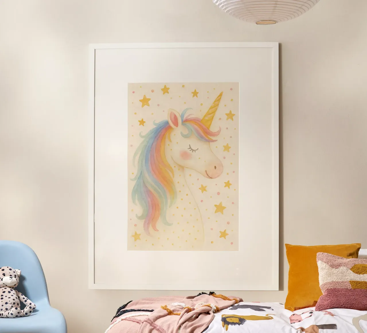 Deseos mágicos de unicornio poster con marco de madera de KidzStudio