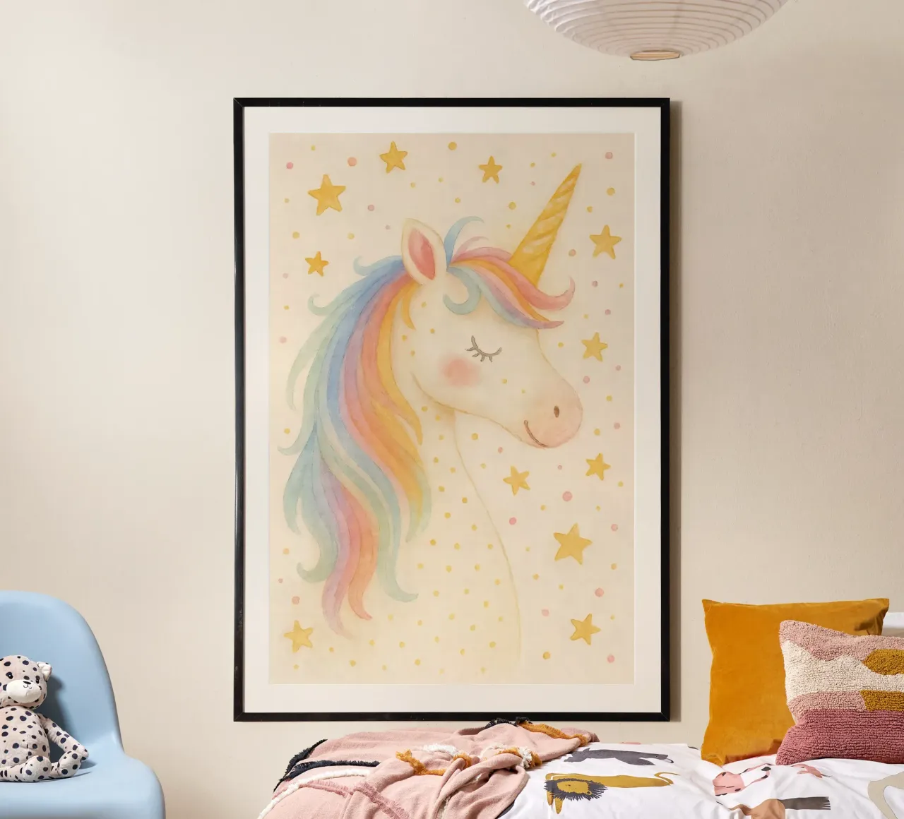 Deseos mágicos de unicornio poster con marco de madera de KidzStudio