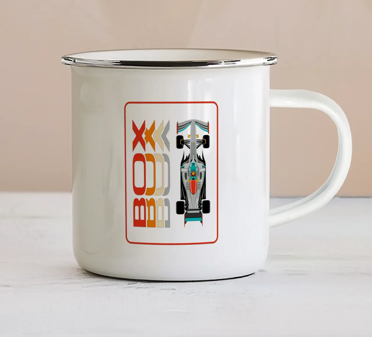 Box Box Box tazza in smalto da Mariel Toigo