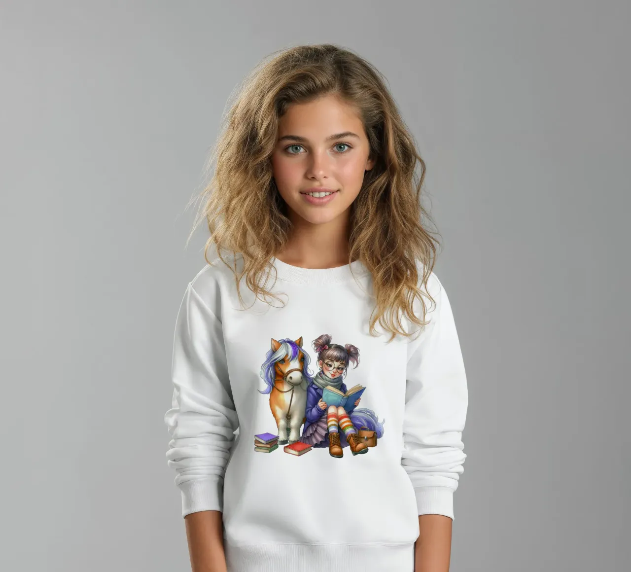 Ragazza eccentrica con il suo pony e i suoi libri felpa bambino da Whiskers & Ink Kreations