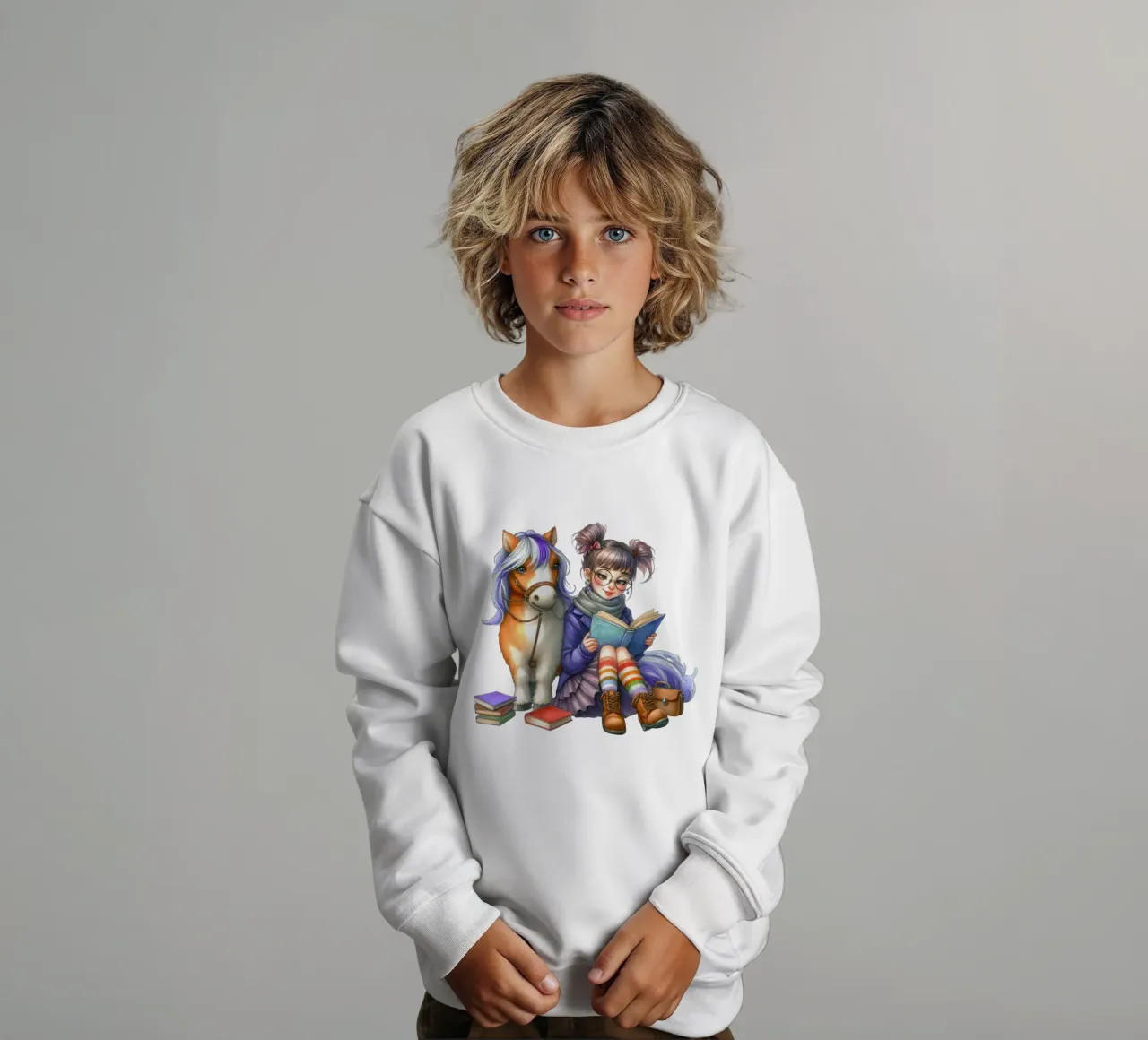Ragazza eccentrica con il suo pony e i suoi libri felpa bambino da Whiskers & Ink Kreations