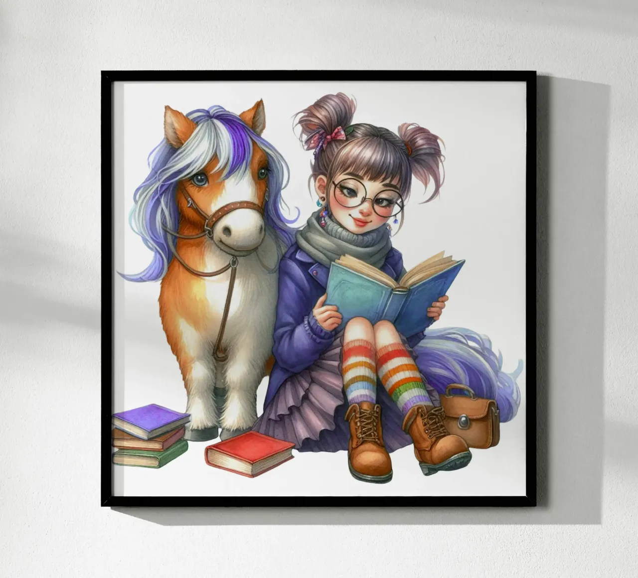 Ragazza eccentrica con il suo pony e i suoi libri carta hahnemühle da Whiskers & Ink Kreations