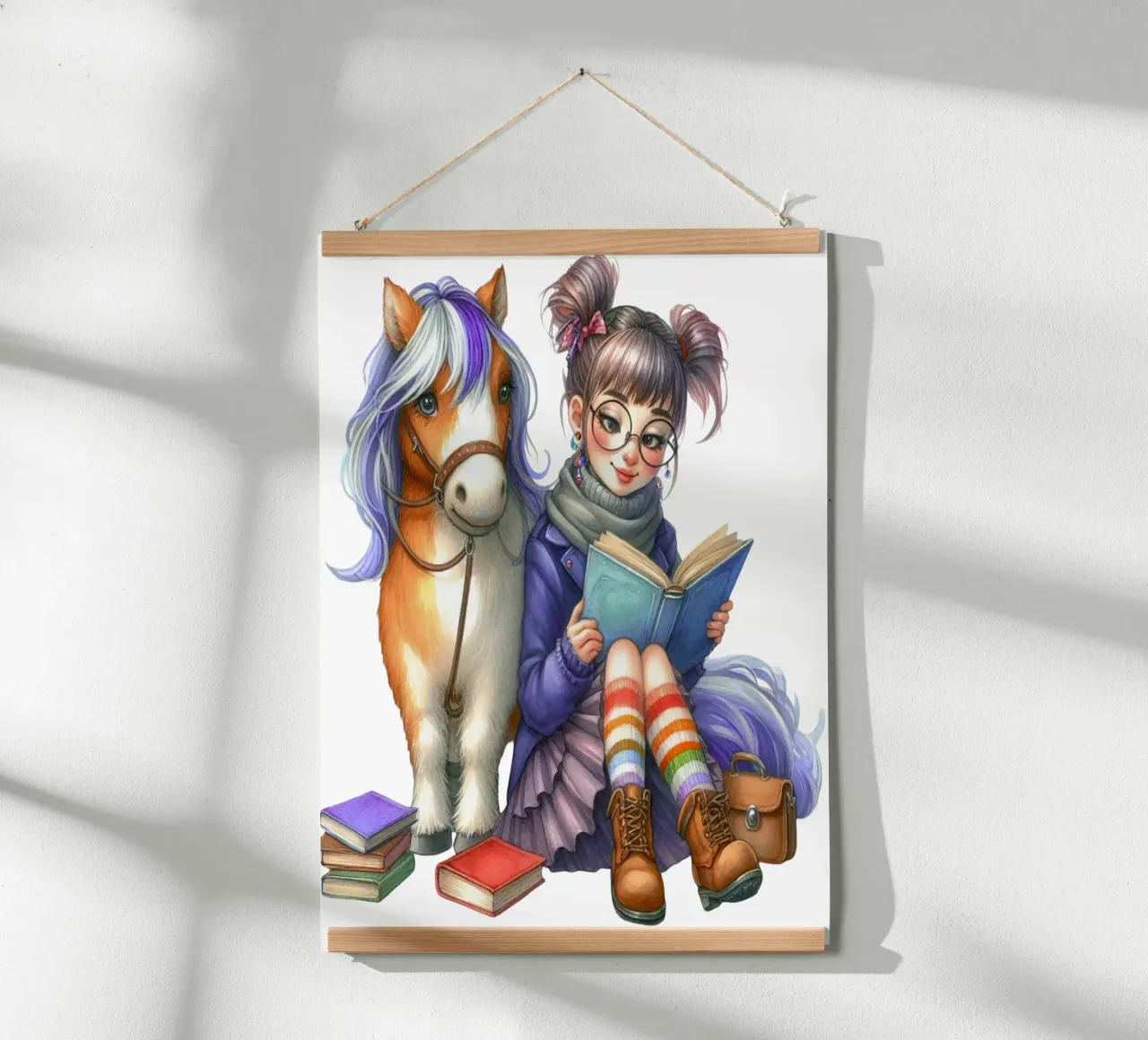 Ragazza eccentrica con il suo pony e i suoi libri carta hahnemühle da Whiskers & Ink Kreations