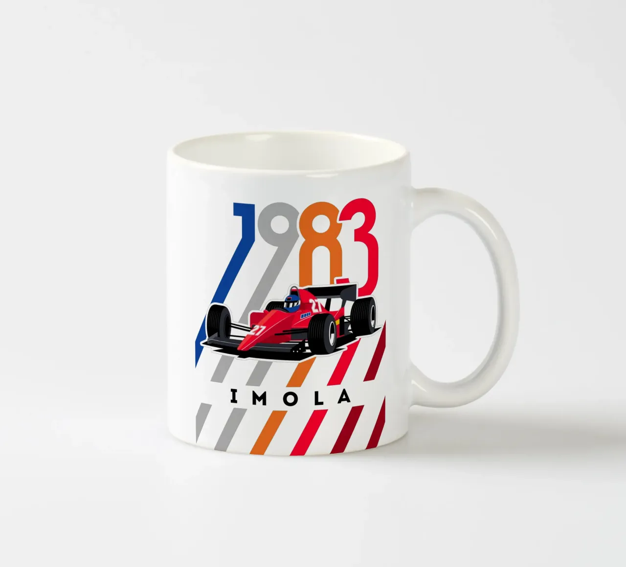 Auto da corsa Imola 1983 tazza in ceramica da Mariel Toigo