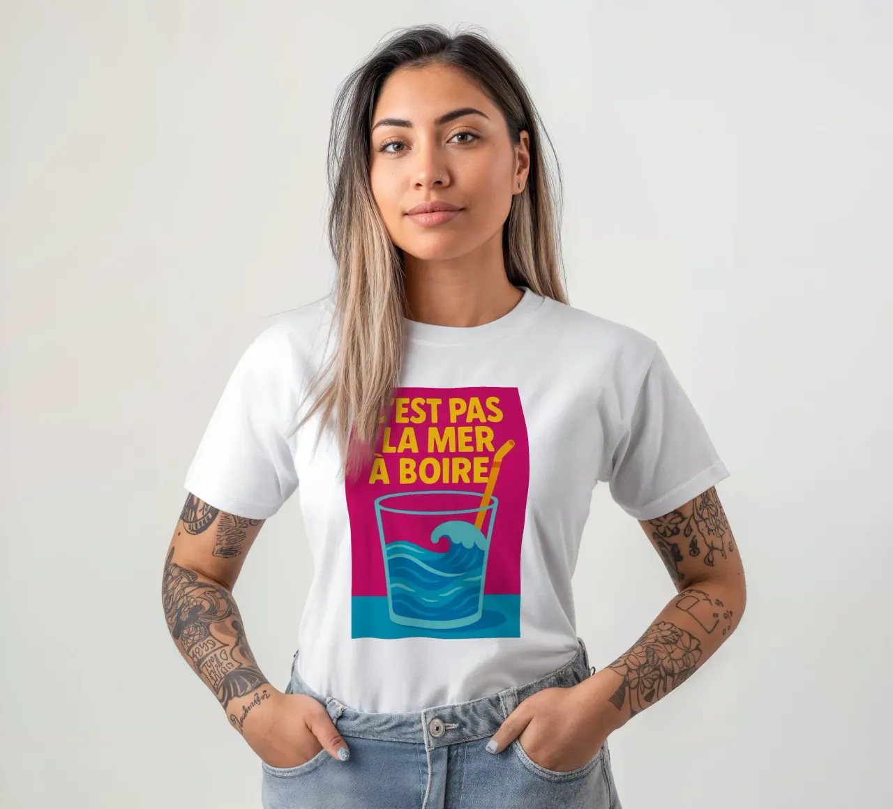 C'est pas la mer à boire - The punchy poster that puts t into perspective t-shirt by Art Typo Essentiel