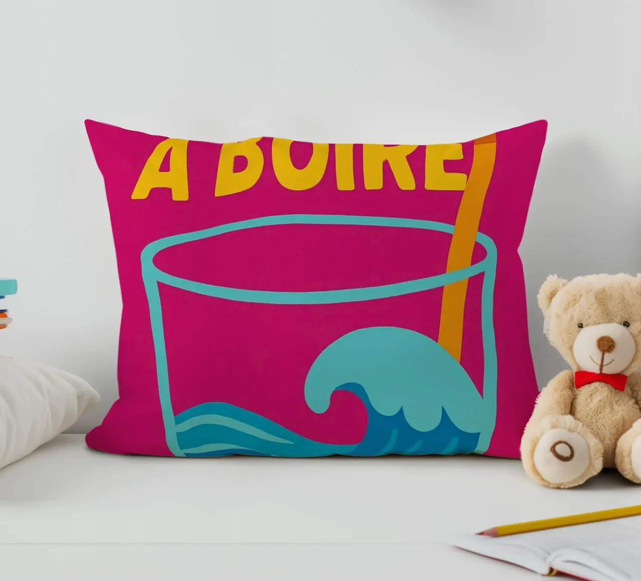 C'est pas la mer à boire - The punchy poster that puts t into perspective decorative cushion by Art Typo Essentiel