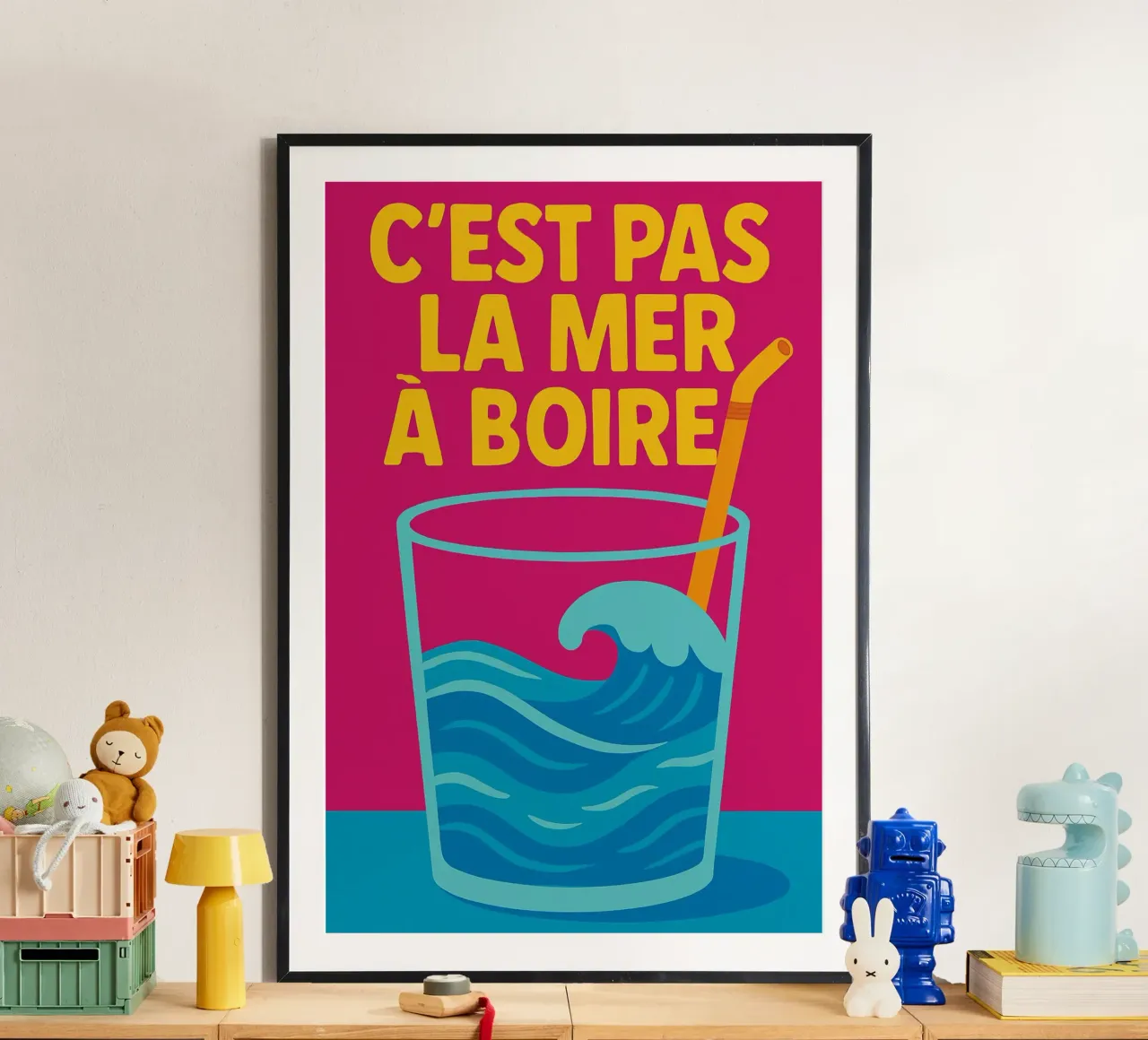 C'est pas la mer à boire - Il manifesto incisivo che mette in prospettiva la t poster con telaio in alluminio da Art Typo Essentiel